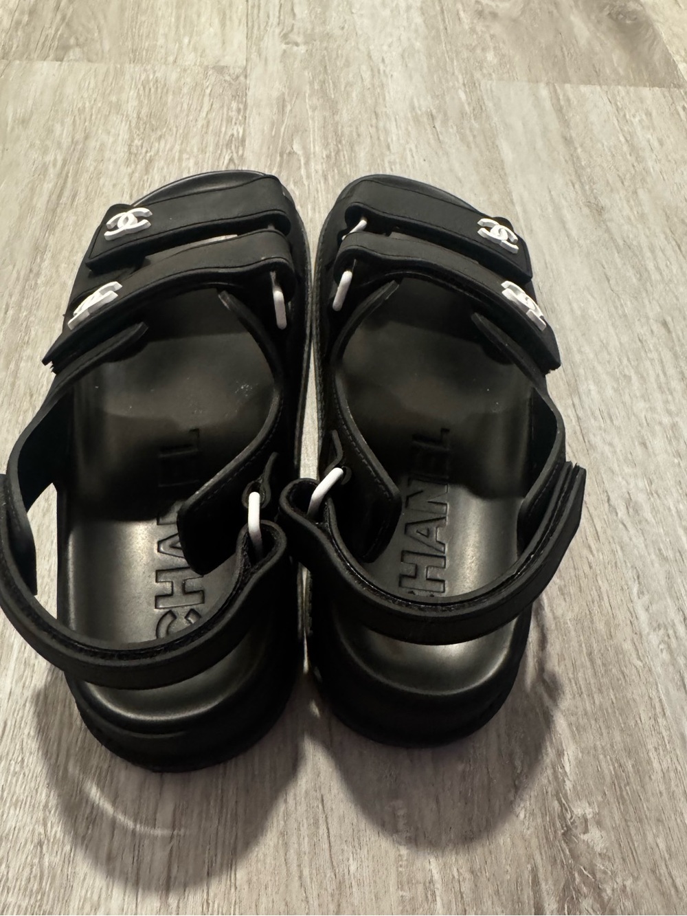 CHANEL RUBBER DAD SANDALS BLACK WHITE 37 - Picture 6 of 7